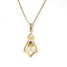 Antique Lavalier Necklace - Edwardian 10k Yellow Gold Round Faceted Purple Glass Stone Pendant - Vintage Circa 1910s Era Dainty Fine Jewelry