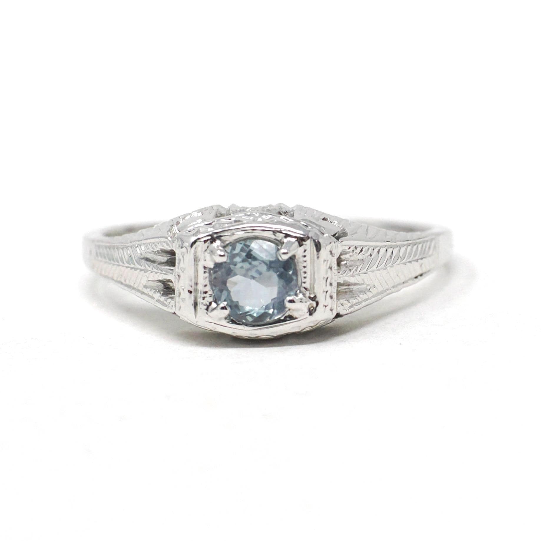 Art Deco Alexandrite Ring - Antique 20k White Gold Natural Blue Green Gem Solitaire Engagement - Circa 1920s Era Size 6 1/4 Fine Jewelry