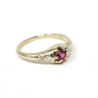 Vintage Ruby & Diamond Ring - Retro Era 14k Yellow Gold Natural Red Gemstone - Circa 1970s Size 6 Engagement Anniversary Fine Bridal Jewelry