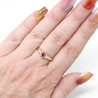 Vintage Ruby & Diamond Ring - Retro Era 14k Yellow Gold Natural Red Gemstone - Circa 1970s Size 6 Engagement Anniversary Fine Bridal Jewelry