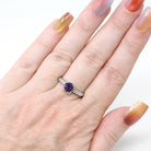 Mid Century Amethyst Ring - Vintage Platinum Natural Purple Gem & Diamonds - Circa 1950s Era Size 6 3/4 Alternative Engagement Fine Jewelry