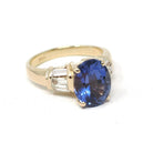 Tanzanite & Diamond Ring - Modern 14k Yellow Gold Natural Oval Purple Blue Gemstone - Estate Circa 2000's Size 4 1/4 Engagement Fine Jewelry