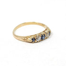 Antique Sapphire & Diamond Band - Edwardian 18k Yellow Gold Natural Blue Gem Wedding Stacking Ring - Vintage 1900s Size 6 1/4 Fine Jewelry