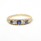 Antique Sapphire & Diamond Band - Edwardian 18k Yellow Gold Natural Blue Gem Wedding Stacking Ring - Vintage 1900s Size 6 1/4 Fine Jewelry
