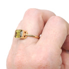 Modern Sphene Ring - 18k Yellow Gold Bezel Set Natural Green Gemstone - Size 6 Statement Fine Cocktail East West Fire Dispersion Jewelry