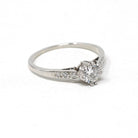 Mid Century Diamond Ring - Vintage Platinum Natural .48 CTW Classic Accented Engagement - Circa 1950s Era Size 7 Fine Bridal Wedding Jewelry
