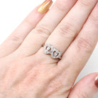 Double Heart Ring - Mid Century 10k White Gold Sweetheart Promise Love - Vintage Circa 1950s Era Size 6 Natural Diamonds Fine Jewelry