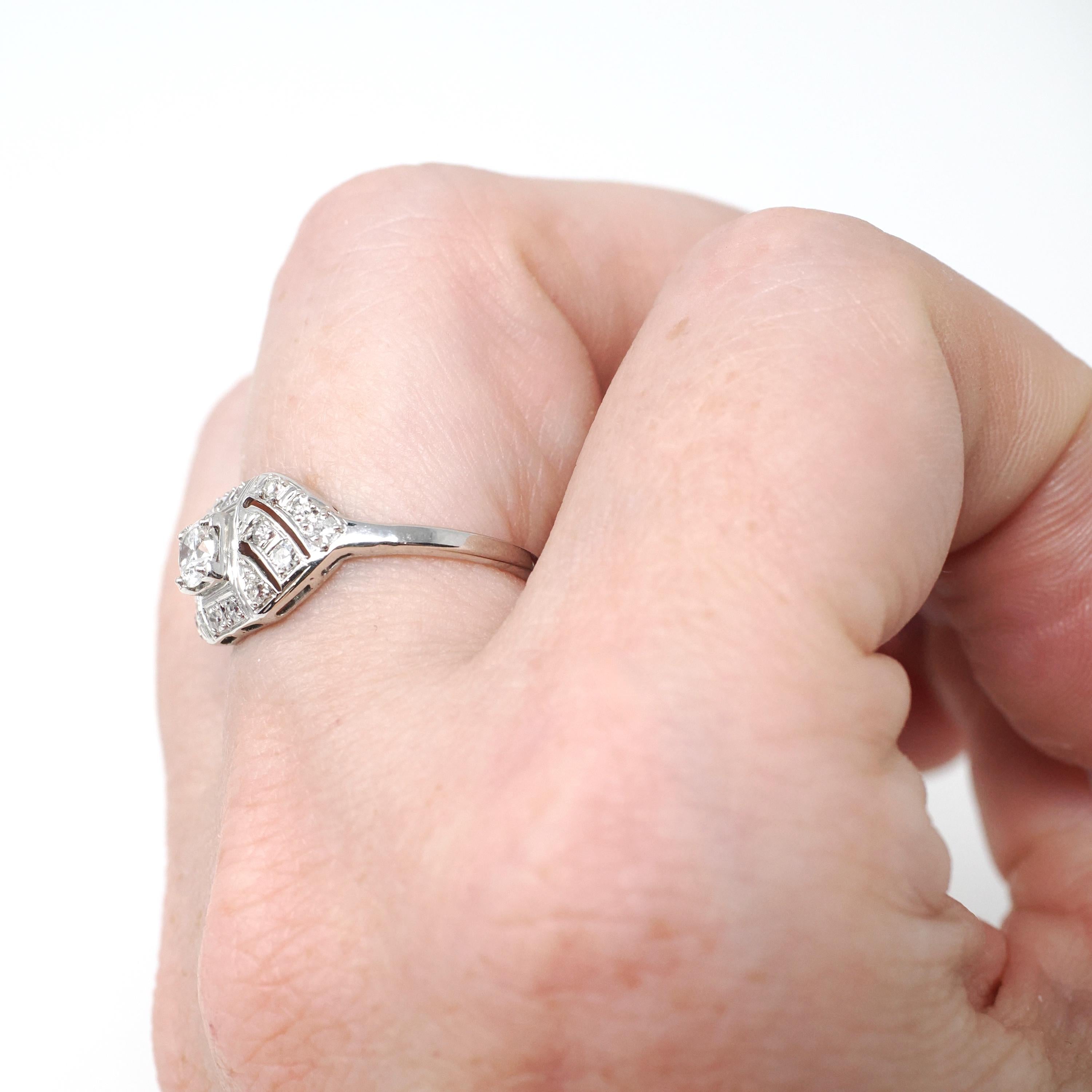 Mid Century Diamond Ring - Vintage 14k White Gold .48 CTW Princess Cluster Engagement - Circa 1950s Era Size 6 Fine Bridal Wedding Jewelry