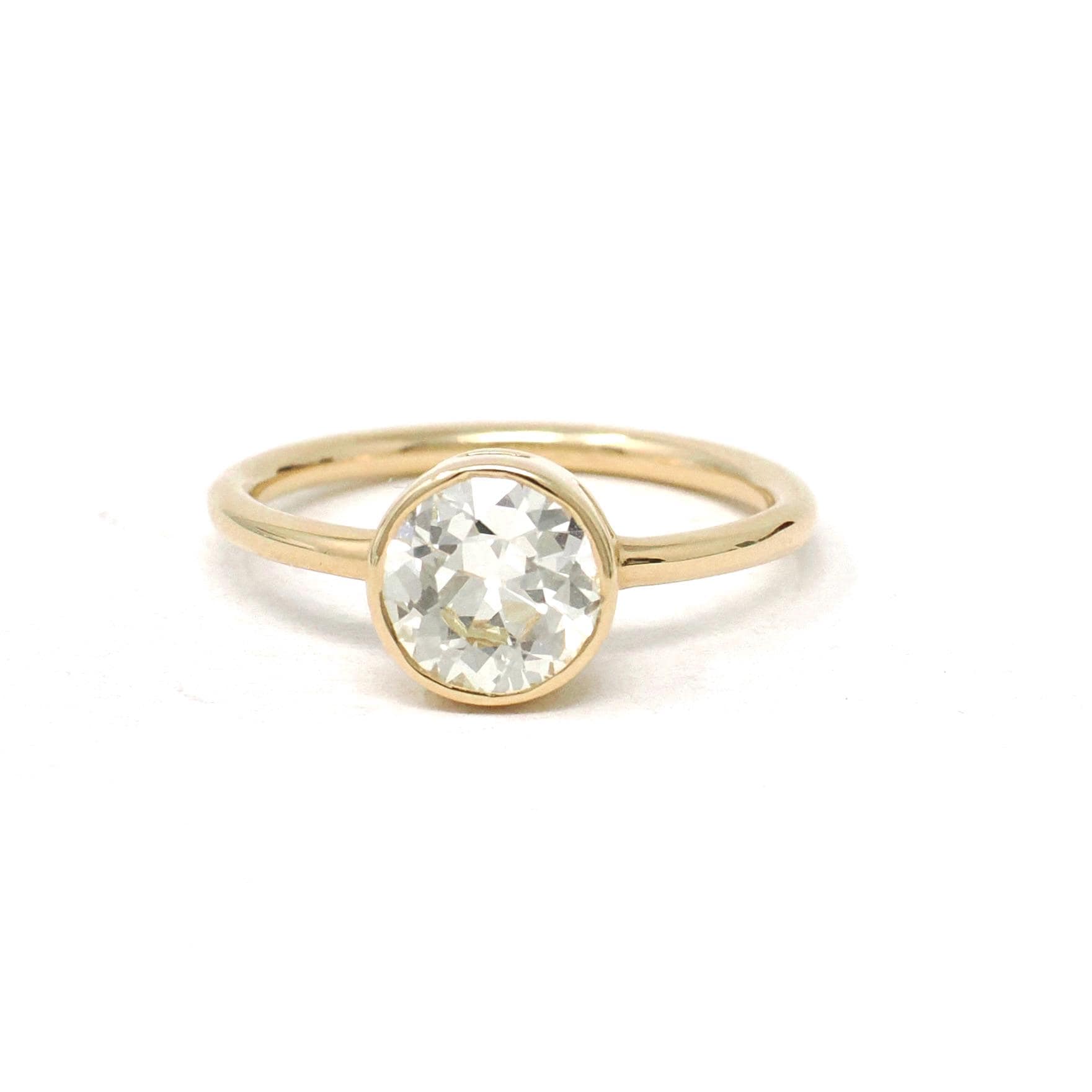 Antique 1.18 ct Old European Cut Diamond Engagement Ring - 18k Yellow Gold Bezel Set Vintage Solitaire - Modern Size 6 Fine Bridal Jewelry