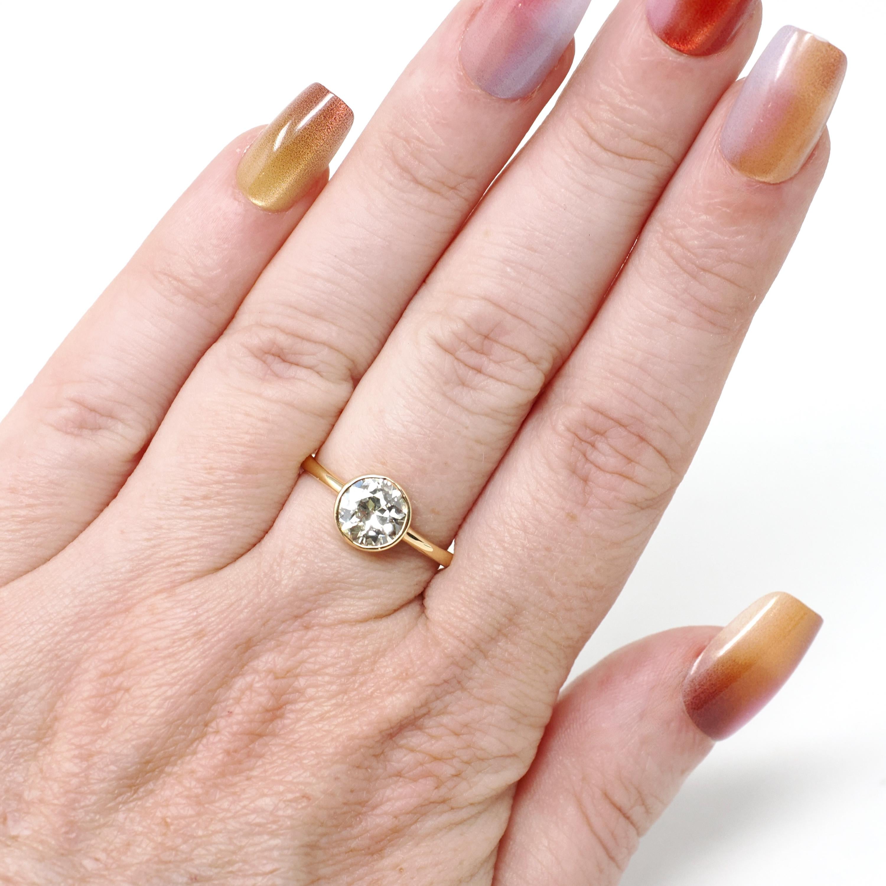 Antique 1.18 ct Old European Cut Diamond Engagement Ring - 18k Yellow Gold Bezel Set Vintage Solitaire - Modern Size 6 Fine Bridal Jewelry