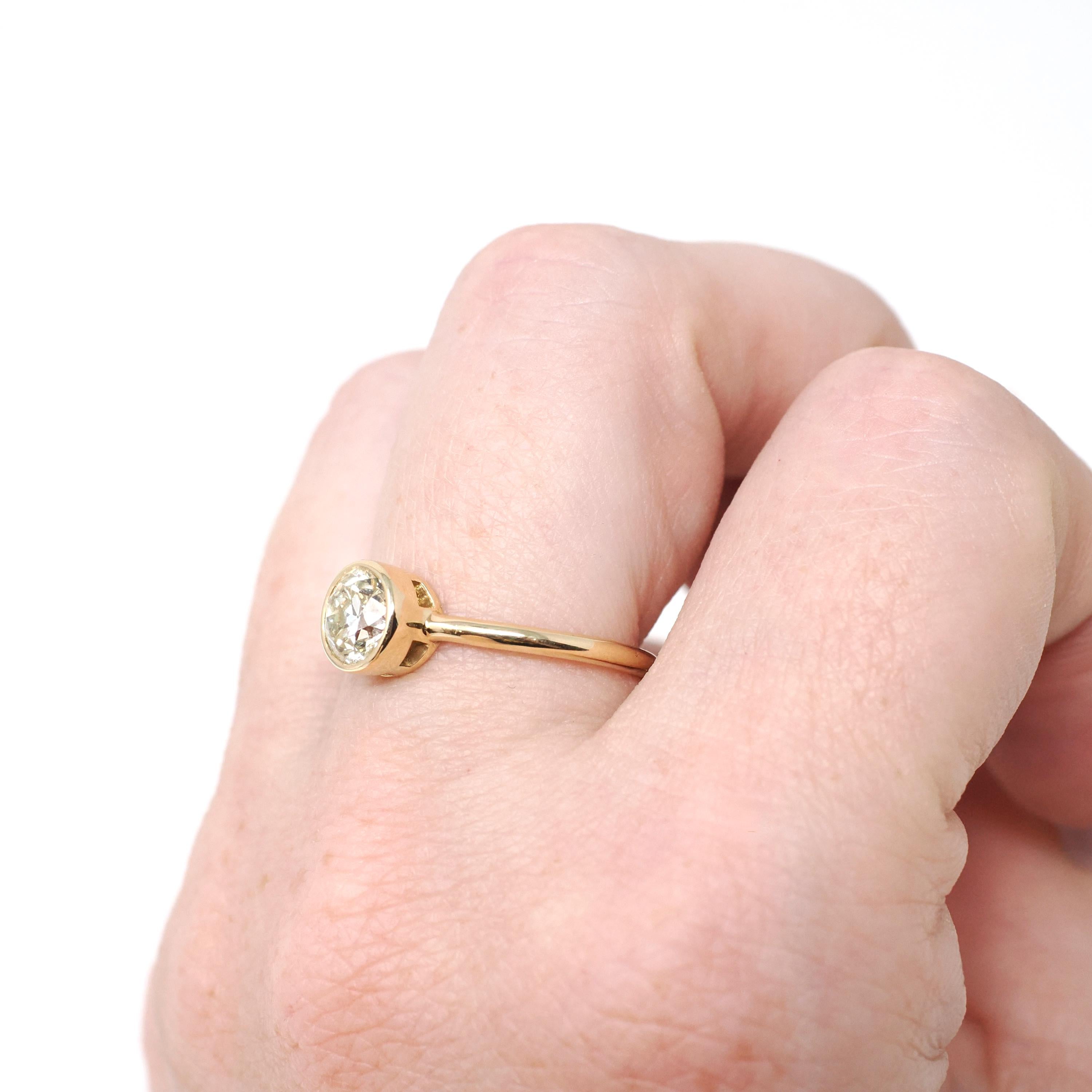Antique .91 ct Old European Cut Diamond Engagement Ring - 18k Yellow Gold Bezel Set Vintage Solitaire - Modern Size 6 1/4 Fine Jewelry