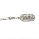 Art Deco Necklace - Vintage 10k White Gold .07 CT Diamond Necklace Lavalier - Circa 1930s Era Filigree Flower Simulated Pearl Fine Jewelry