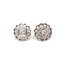 Mid Century Diamond Earrings - Vintage 14k White Gold Pierced Push Backs Studs - Circa 1950s Era Round Flower Floral Fine Statement Jewelry