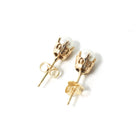 Cultured Pearl Earrings - Retro 10k Yellow Gold Round White Organic Gemstone Stud Posts - Vintage Circa 1940s Era Fine Statement Jewelry