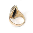 Onyx Halo Ring - Vintage 14k Yellow & White Gold Black Navette Gem .48 CTW Diamonds - Circa 1970s Retro Era Size 6.25 Fine Statement Jewelry
