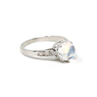 Vintage Rainbow Moonstone Ring - Art Deco 18k White Gold Natural Diamond Gemstones - Circa 1930s Era Size 6 Solitaire Basket Fine Jewelry