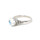 Vintage Rainbow Moonstone Ring - Art Deco 18k White Gold Natural Diamond Gemstones - Circa 1930s Era Size 6 Solitaire Basket Fine Jewelry