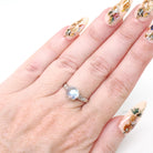 Vintage Rainbow Moonstone Ring - Art Deco 18k White Gold Natural Diamond Gemstones - Circa 1930s Era Size 6 Solitaire Basket Fine Jewelry