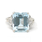 Mid Century Aquamarine Ring - Vintage 14k White Gold Natural 6.25 CT Blue Gem Diamonds - Circa 1950s Size 6 Alternative Engagement Jewelry