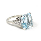 Mid Century Aquamarine Ring - Vintage 14k White Gold Natural 6.25 CT Blue Gem Diamonds - Circa 1950s Size 6 Alternative Engagement Jewelry