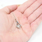 Art Deco Charm - Vintage 18k White Gold Natural Diamond Created Blue Sapphire Pendant Necklace - Circa 1930s Era Dangle Drop Fine Jewelry
