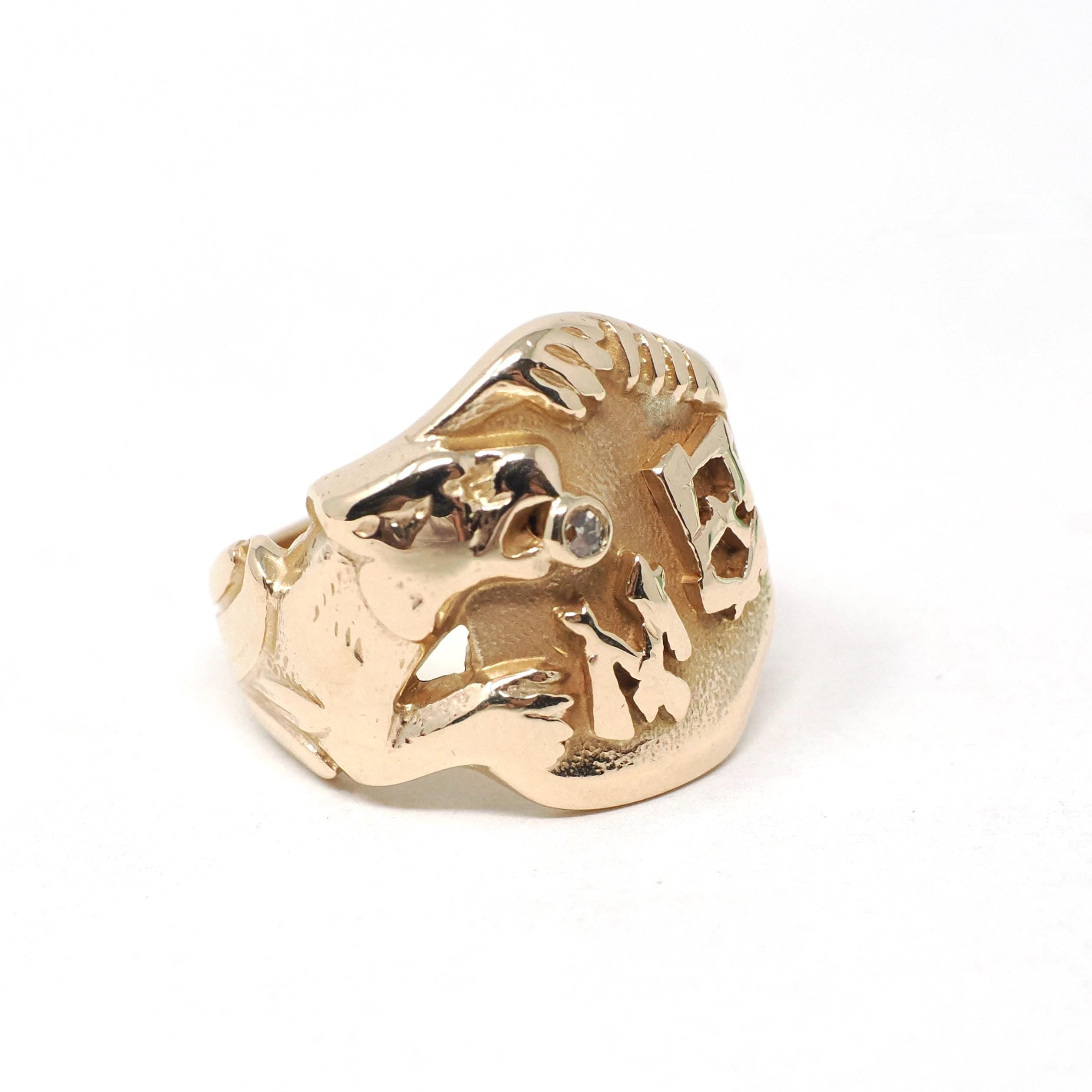 Vintage "MB" Griffin Ring - Art Deco 10k Yellow Gold Letter Initials Mythological Creature Signet - Vintage 1930s Size 5 Unisex Fine Jewelry