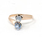 Antique Toi Et Moi Ring - Edwardian 10k Yellow Gold Natural Moonstone & Iolite Gemstone Bypass - Circa Early 1900s Size 7 1/4 Fine Jewelry