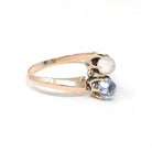 Antique Toi Et Moi Ring - Edwardian 10k Yellow Gold Natural Moonstone & Iolite Gemstone Bypass - Circa Early 1900s Size 7 1/4 Fine Jewelry