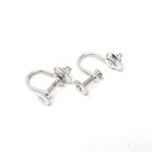 Vintage Diamond Earrings - Retro 14k White Gold .05 CTW Round Buttercup Flower Screw Backs - Circa 1960s Era Floral Fine Bridal Jewelry