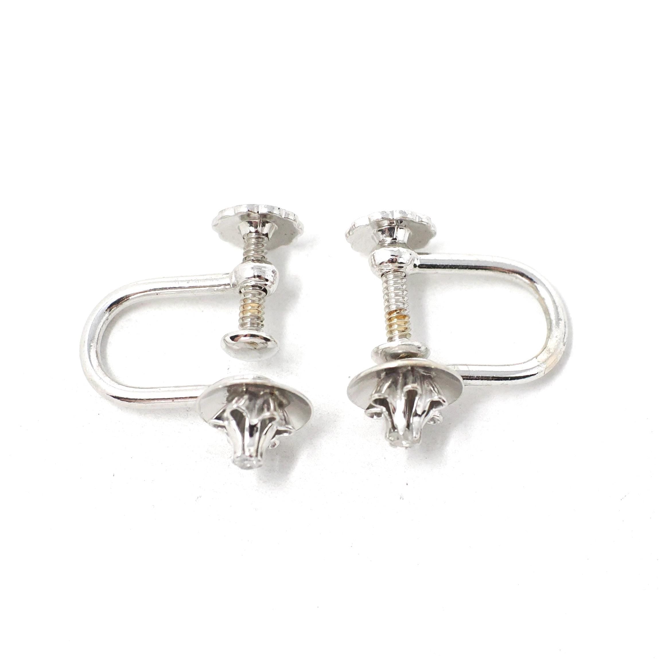 Vintage Diamond Earrings - Retro 14k White Gold .05 CTW Round Buttercup Flower Screw Backs - Circa 1960s Era Floral Fine Bridal Jewelry