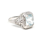 Vintage Aquamarine Ring - Art Deco 14k White Gold French Cut Octagonal Natural Blue Gemstone - Circa 1930s Size 5 1/4 Filigree Fine Jewelry