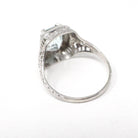 Vintage Aquamarine Ring - Art Deco 14k White Gold French Cut Octagonal Natural Blue Gemstone - Circa 1930s Size 5 1/4 Filigree Fine Jewelry