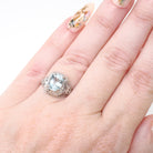 Vintage Aquamarine Ring - Art Deco 14k White Gold French Cut Octagonal Natural Blue Gemstone - Circa 1930s Size 5 1/4 Filigree Fine Jewelry