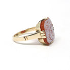 Vintage Intaglio Ring - Mid Century 14k Yellow Gold Carved Script Monogram Orange White Sardonyx Gem - Size 8 3/4 Initials JB Fine Jewelry