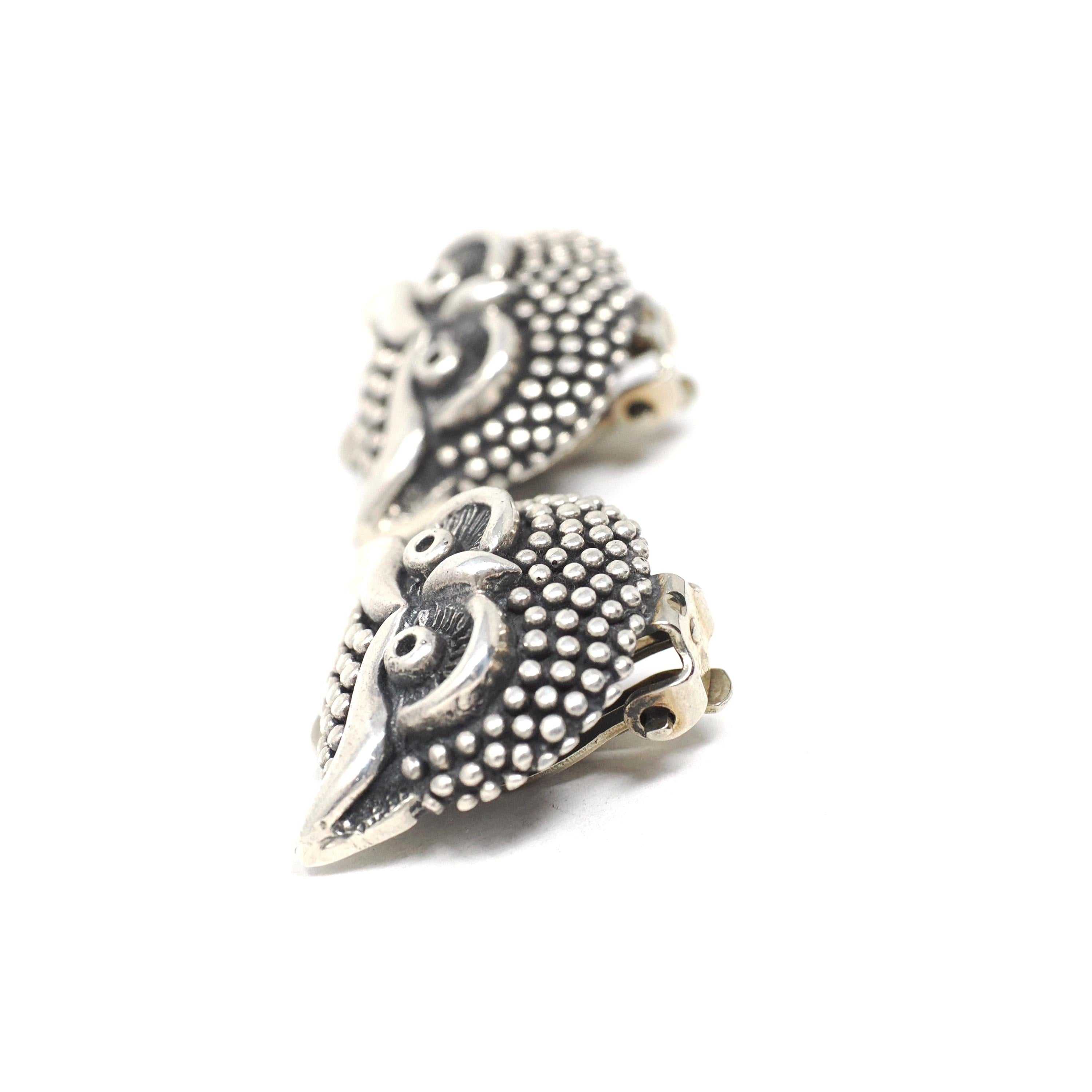 Sterling Silver Owl Earrings - Vintage Figural Repousse Detailed Non Pierced Style Clip Backs - Circa 1980s Era Bold Statement Jewelry