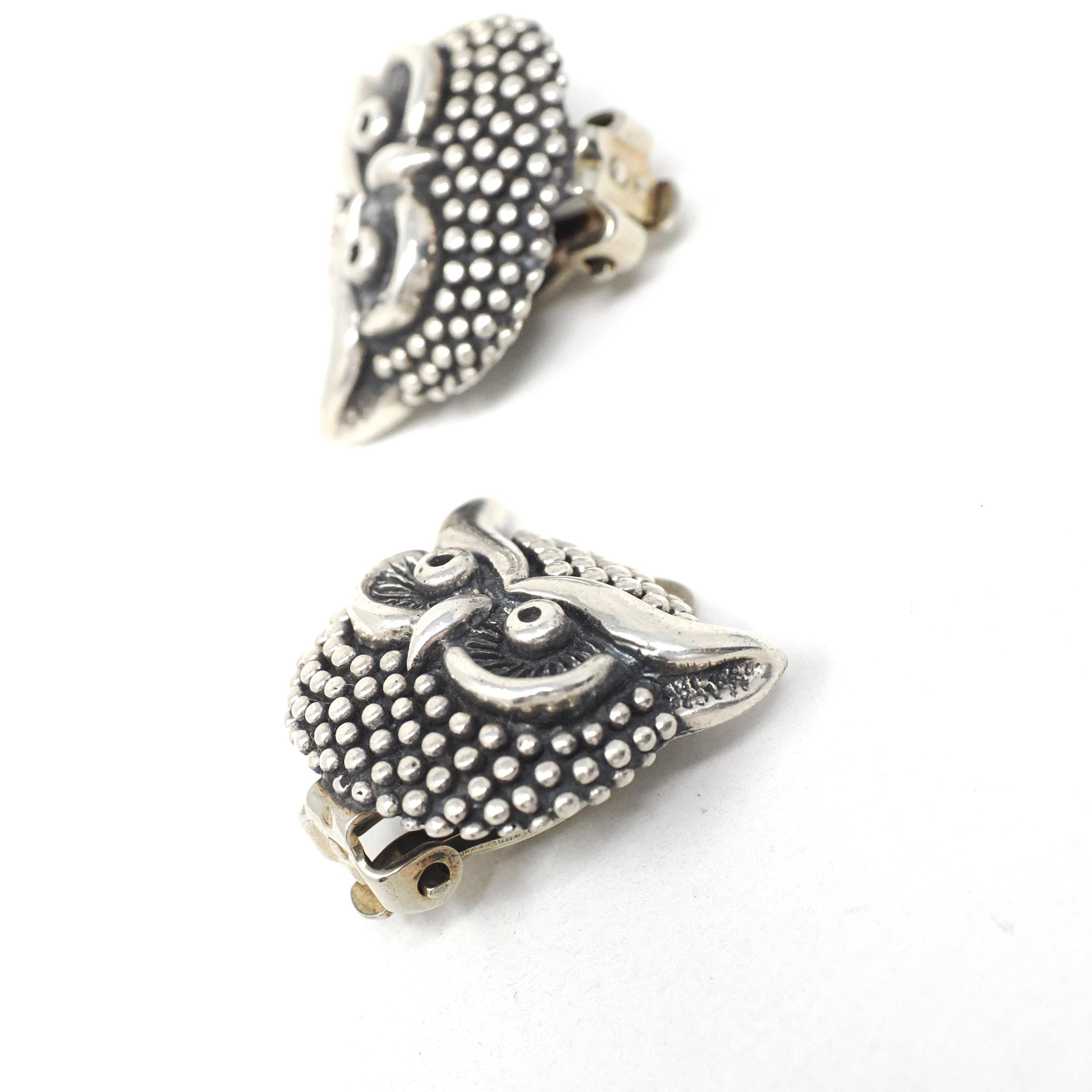 Sterling Silver Owl Earrings - Vintage Figural Repousse Detailed Non Pierced Style Clip Backs - Circa 1980s Era Bold Statement Jewelry