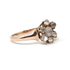 Antique Moonstone Ring - Victorian Era 10k Rose Gold Round Sphere Gemstone Halo - Circa 1890s Size 5 1/2 Belcher Flower Cluster Fine Jewelry