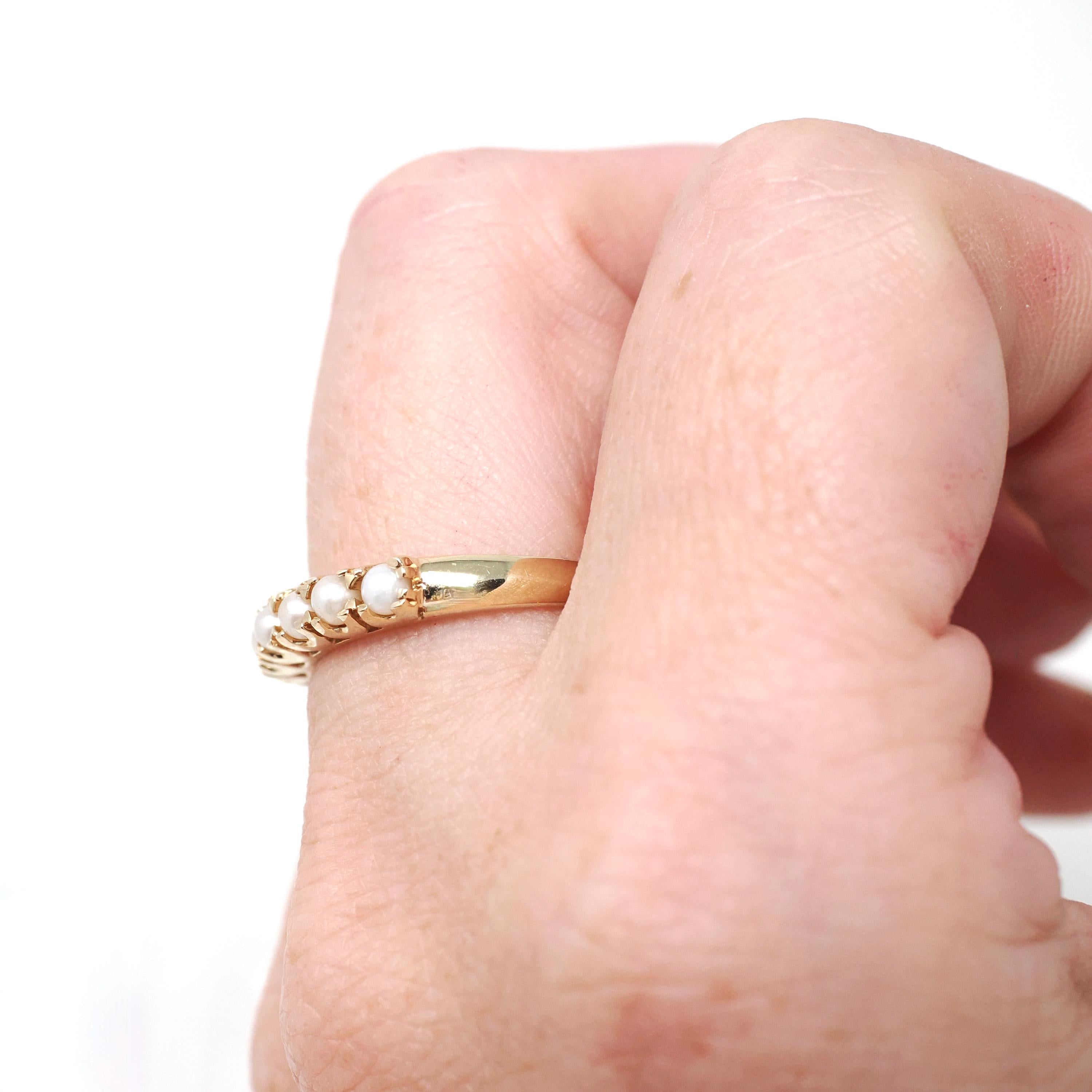 Cultured Pearl Band - Vintage 10k Yellow Gold Organic Natural Gemstone Ring - Modern Circa 1990s Era Size 6 1/2 June Birthstone Fine Jewelry