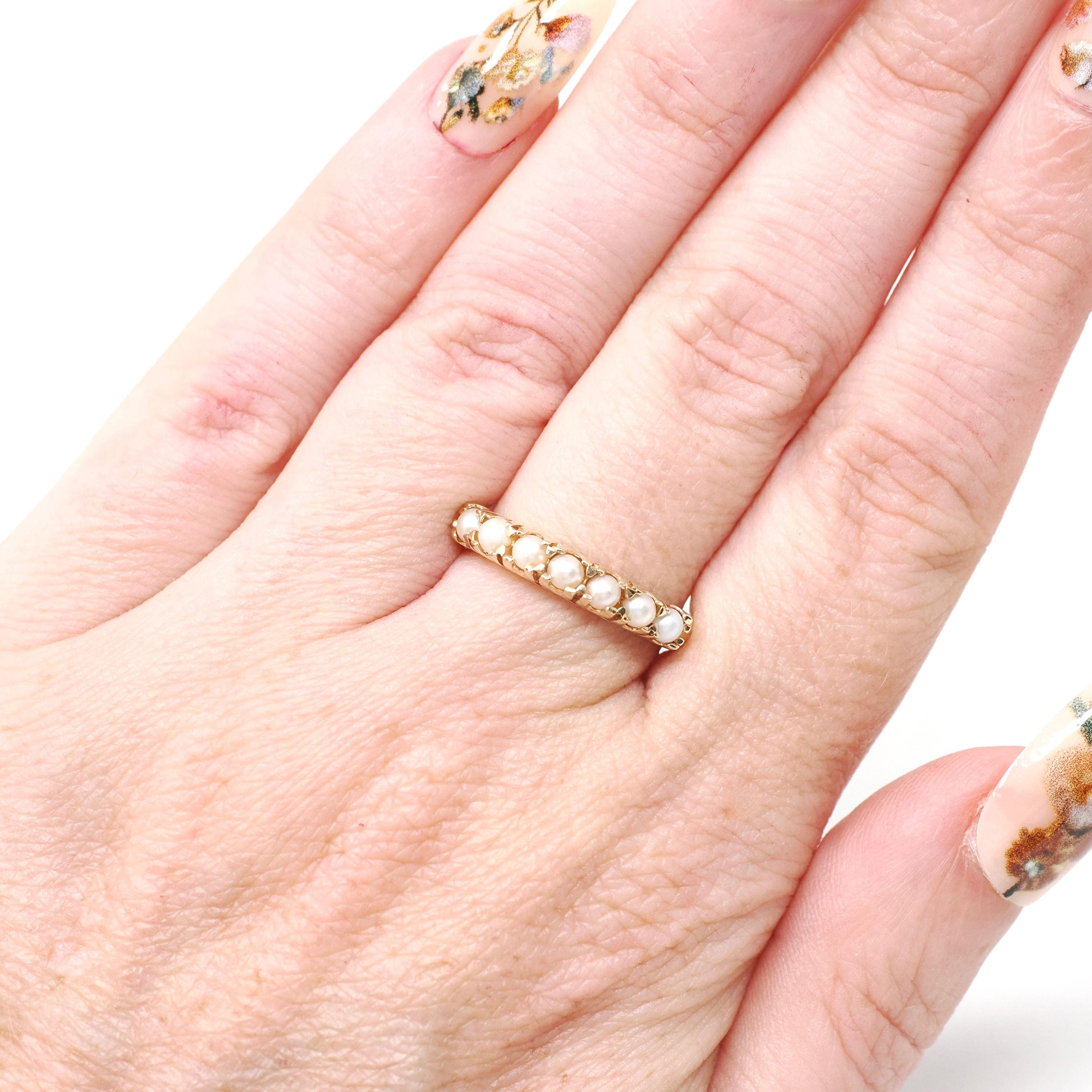 Cultured Pearl Band - Vintage 10k Yellow Gold Organic Natural Gemstone Ring - Modern Circa 1990s Era Size 6 1/2 June Birthstone Fine Jewelry