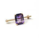 Modern Amethyst Brooch - Estate 10k Yellow Gold Purple Emerald Step Cut Gemstone Pin - Vintage Circa 1990s Era Fine Statement Accessory