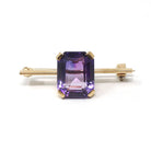 Modern Amethyst Brooch - Estate 10k Yellow Gold Purple Emerald Step Cut Gemstone Pin - Vintage Circa 1990s Era Fine Statement Accessory