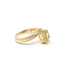 Chrysoberyl Bypass Ring - Modern 18k Yellow Gold Natural Light Green Oval Gemstone Solitaire - Vintage Estate 2000s Era Size 8 Fine Jewelry