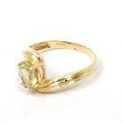 Chrysoberyl Bypass Ring - Modern 18k Yellow Gold Natural Light Green Oval Gemstone Solitaire - Vintage Estate 2000s Era Size 8 Fine Jewelry