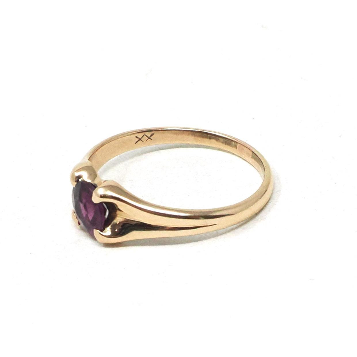 Antique Garnet Ring - Edwardian 10k Yellow Gold Natural Pinkish Purple Round Faceted Gem - Vintage Circa 1910s Size 8 1/4 Era Fine Jewelry