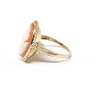 Vintage Cameo Ring - Mid Century 10k Yellow Gold Carved Shell Twisted Rope Halo Style - Circa 1940s Size 6 1/4 Woman's Profile Fine Jewelry