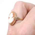 Vintage Cameo Ring - Mid Century 10k Yellow Gold Carved Shell Twisted Rope Halo Style - Circa 1940s Size 6 1/4 Woman's Profile Fine Jewelry