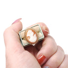 Vintage Cameo Ring - Mid Century 10k Yellow Gold Carved Shell Twisted Rope Halo Style - Circa 1940s Size 6 1/4 Woman's Profile Fine Jewelry