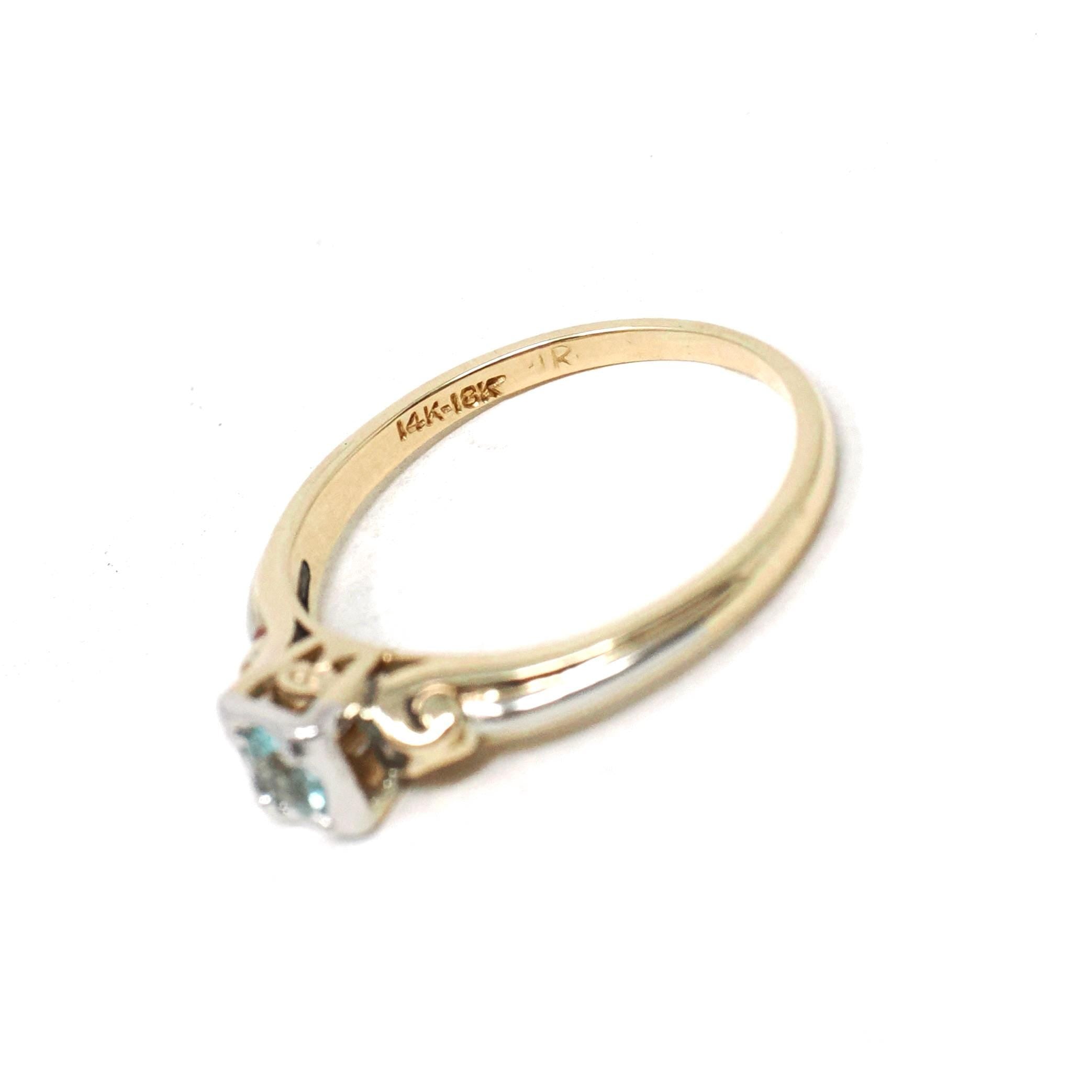 Vintage Paraiba Tourmaline Ring - Mid Century 14k Yellow & 18k White Gold Two Tone Engagement Solitaire - Circa 1940s Era Size 6 1/4 Jewelry