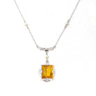 Art Deco Lavalier Necklace - Vintage 10k White Gold Simulated Yellow Sapphire Pearl Pendant Charm - Circa 1930s Era Glass Gems Fine Jewelry