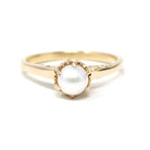 Antique Cultured Pearl Ring - Edwardian Era 10k Yellow Gold Solitaire Basket Prong Setting - Vintage Circa 1910s Era Size 6 3/4 Fine Jewelry